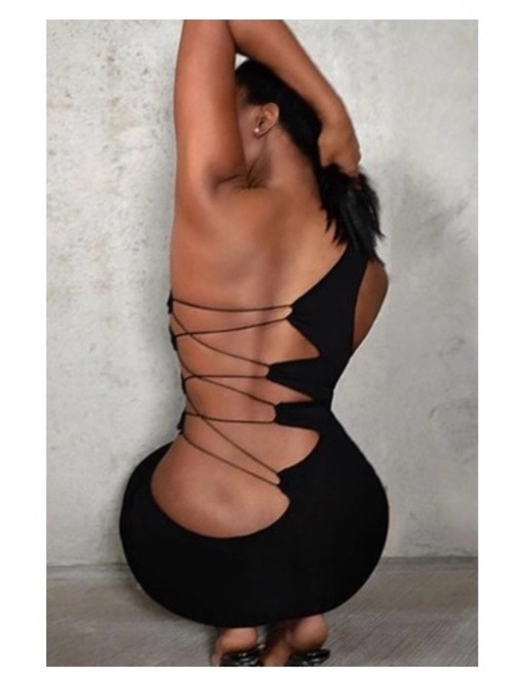 Women’s Black Lace-Up Cutout Bodycon Dress